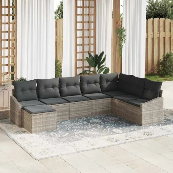 vidaXL Havesofa Sæt 8-del, Lysegrå, med Opbevaring, Polyrattan & Stål