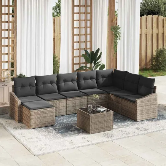 vidaXL Havesofa Sæt 8-pces Lysegrå PolyRattan med Opbevaring