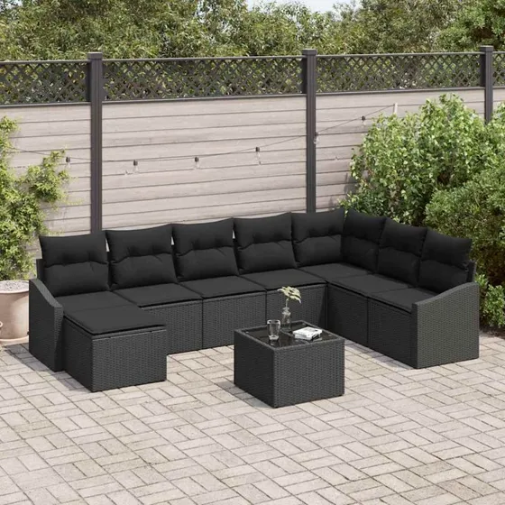 vidaXL Havesofa Sæt 8-pces Sort Poly Rattan med Opbevaring