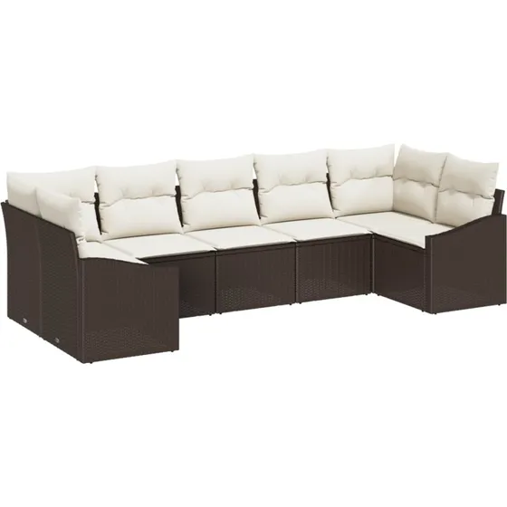 vidaXL Havesofa Sæt 7-del, Brun/Creme, med Opbevaring