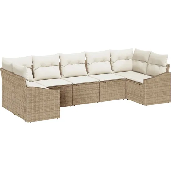 vidaXL Havesofa Sæt 7 del, Beige/Creme, med opbevaring, polyrattan