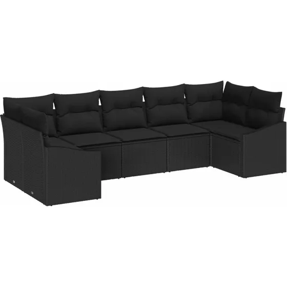 vidaXL Havesofa Sæt 7 del, Sort Poly Rattan med Opbevaring