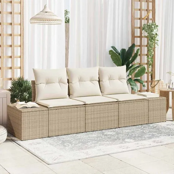 vidaXL Havesofa Sæt 3 pcs Beige/Creme med Opbevaring