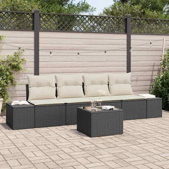 vidaXL Havesofa Sæt 5 pcs Sort/Cream Poly Rattan