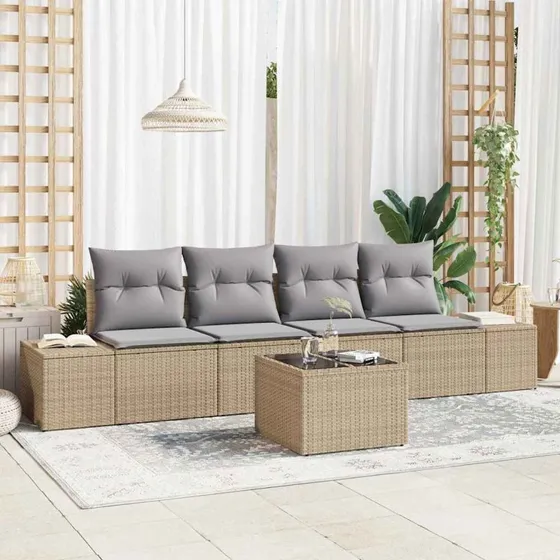 vidaXL Havesofa Sæt 5 pcs Beige og Grå Poly Rattan