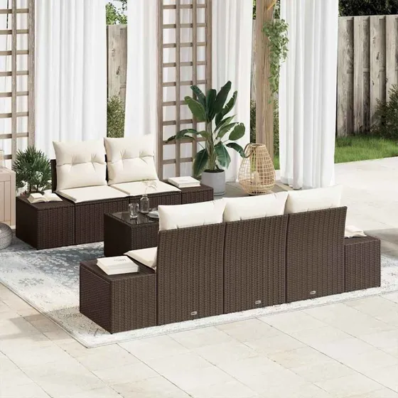vidaXL Havesofa Sæt 6 stk Brun/Creme Poly Rattan