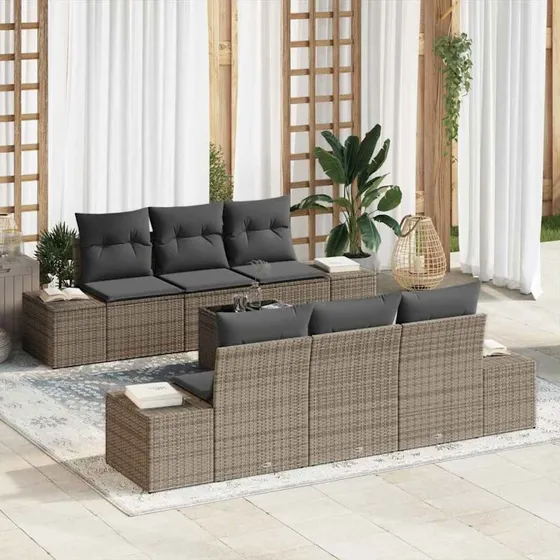vidaXL Havesofa Sæt 8 pcs Grå Poly Rattan med Opbevaring