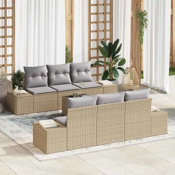 vidaXL Havesofa Sæt 8 pcs Beige/Grå Poly Rattan