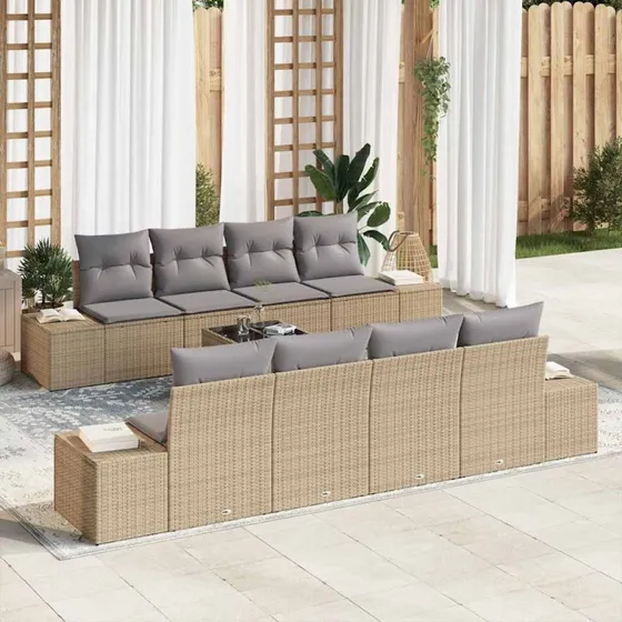 vidaXL Havesofa Sæt 8 pcs Beige/Grå Poly Rattan