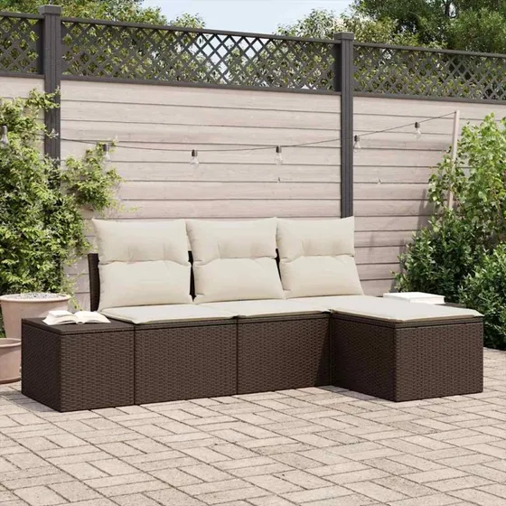 vidaXL Havesofa Sæt 4-pc Brun/Creme med Opbevaring
