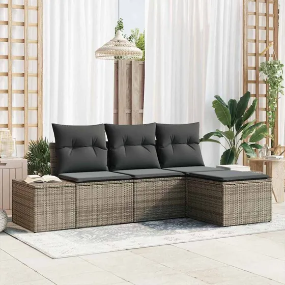 vidaXL Havesofa Sæt 4-pcs Grå Poly Rattan med Opbevaring
