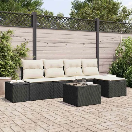 vidaXL Havesofa Sæt 5-pcs Brun/Creme med Opbevaring