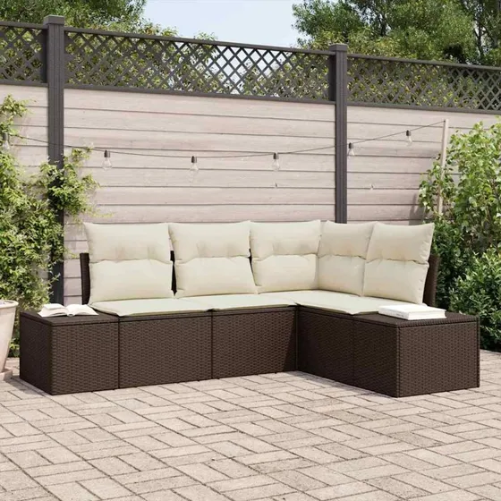 vidaXL Havesofa Sæt 4 pc Brun/Creme med Opbevaring