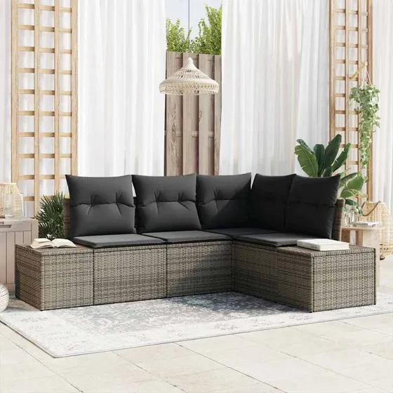 vidaXL Havesofa Sæt 4 pc Grå Poly Rattan med Opbevaring