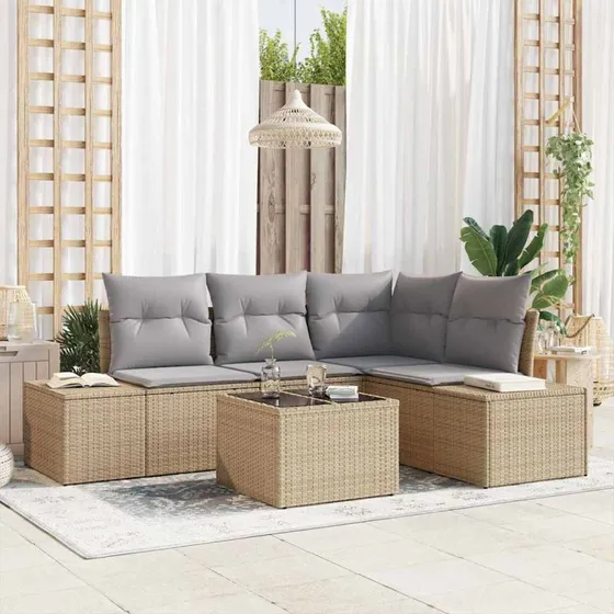 vidaXL Havesofa Sæt 5 stk med opbevaring Beige/Lys Grå