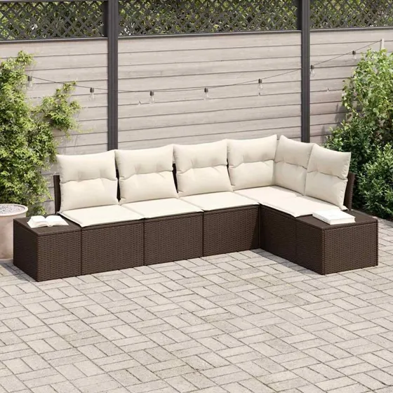 vidaXL Havesofa Sæt 5-pcs med Opbevaring, Brun og Creme