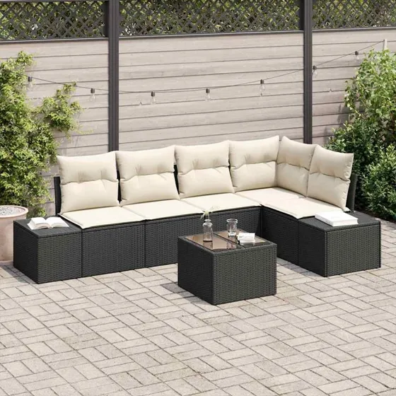 vidaXL Havesofa Sæt 6 stk Brun/Creme med Opbevaring