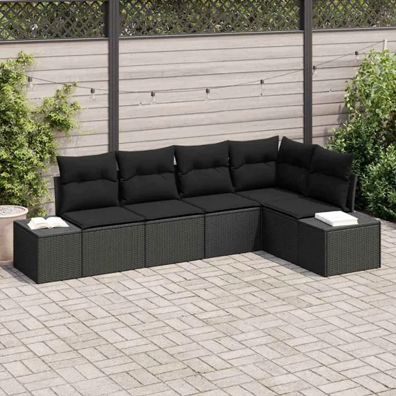 vidaXL Havesofa Sæt 5 stk Sort Poly Rattan med Opbevaring