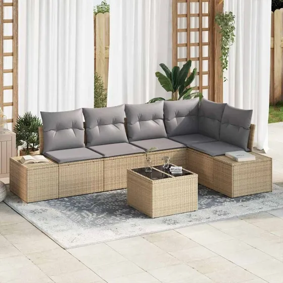 vidaXL Havesofa Sæt 6 stk med opbevaring Beige/Lys Grå