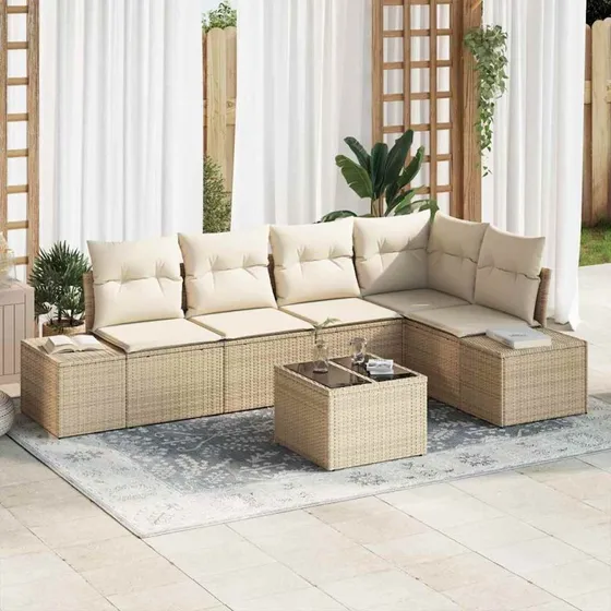 vidaXL Havesofa Sæt 6 stk med opbevaring Beige/Creme