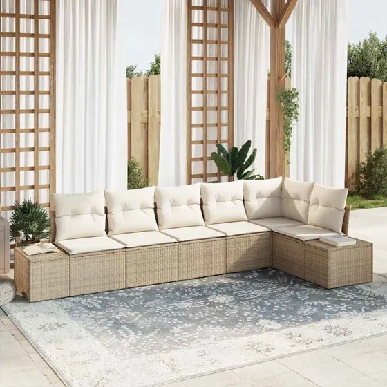 vidaXL Havesofa Sæt 6 pc Beige/Creme med Opbevaring