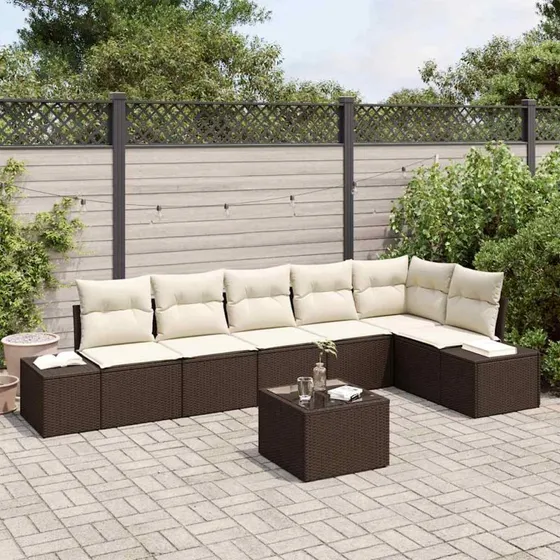 vidaXL Havesofa Sæt med Opbevaring 7 stk Brun/Creme