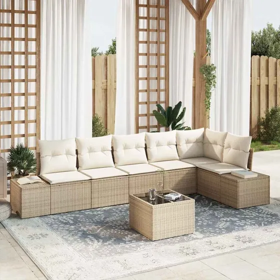 vidaXL Havesofa Sæt 7 stk Beige og Creme med Opbevaring