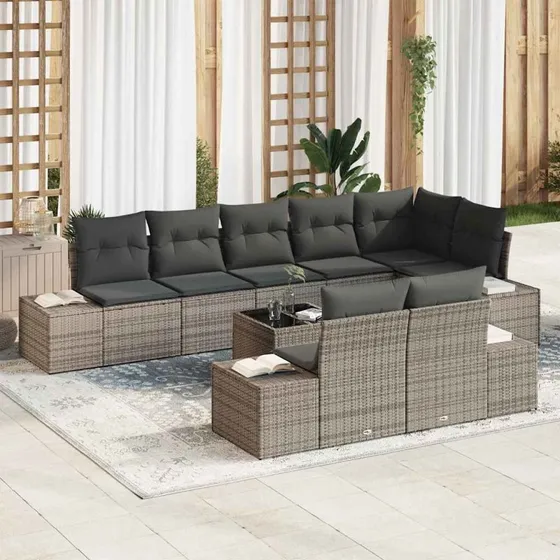 vidaXL Havesofa Sæt Grå Poly rattan med opbevaring