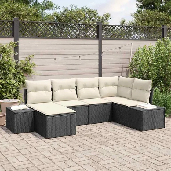 vidaXL Havesofa Sæt 6 pcs Sort og Cream PolyRattan