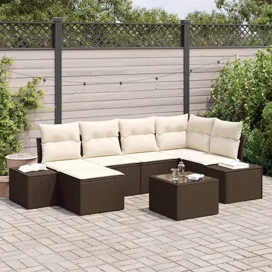 vidaXL Havesofa Sæt 6 pc Brun/Creme PolyRattan