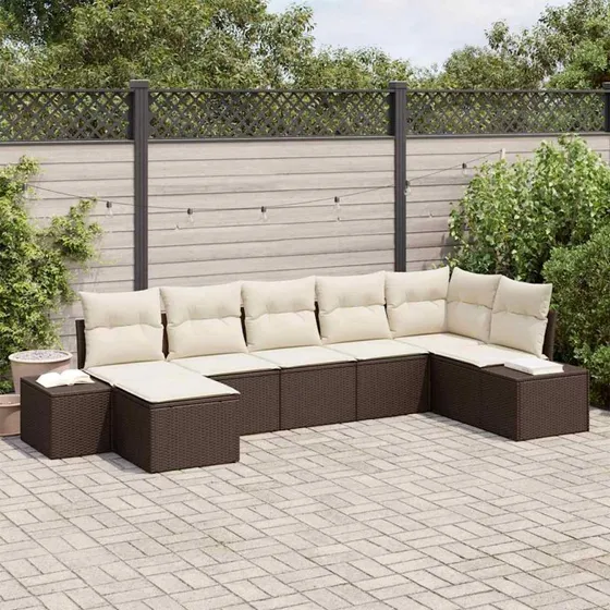 vidaXL Havesofa-sæt 7 stk med opbevaring, brun polyrattan