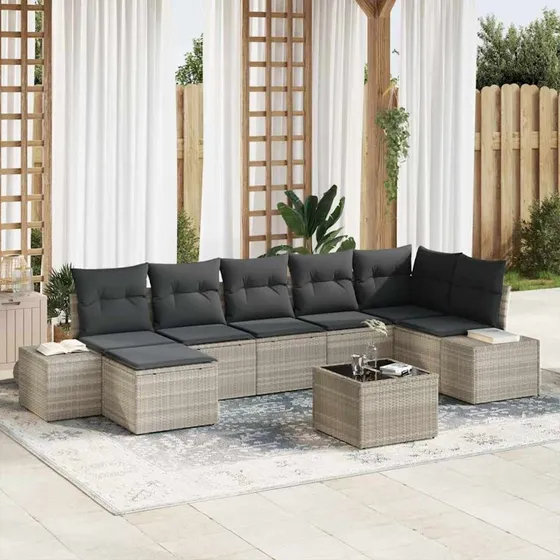 vidaXL Havesofa Sæt 7 pcs Lysegrå Poly rattan med opbevaring