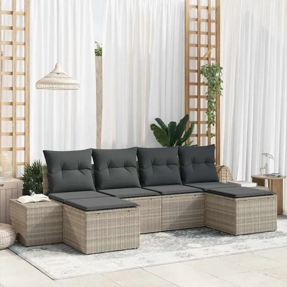 vidaXL Havesofa Sæt 4-pcs Lysegrå Poly rattan med opbevaring