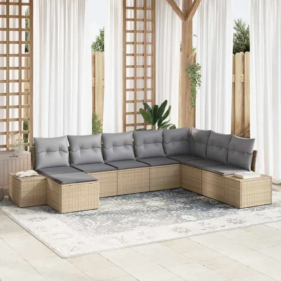 vidaXL Havesofa Sæt 8 pcs Beige/Lys Grå Poly Rattan