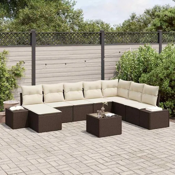 vidaXL Havesofa Sæt 8/9 stk Brun/Creme PolyRattan