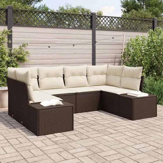 vidaXL Havesofa Sæt 6 pc Brun/Creme med opbevaring