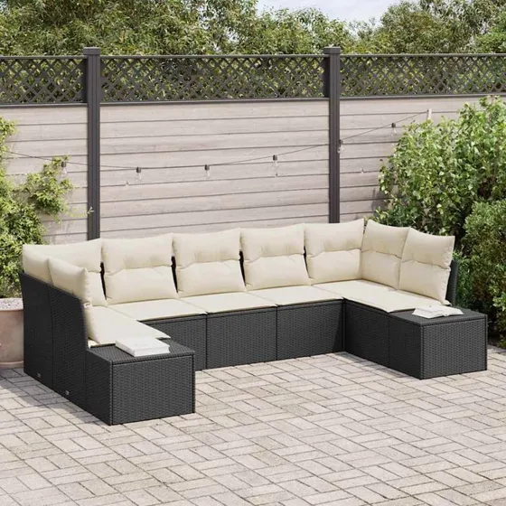 vidaXL Havesofa Sæt 7 pc Sort/Cream med Opbevaring