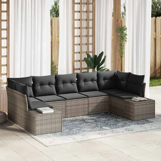 vidaXL Havesofa Sæt 7 pcs Grå Poly rattan med opbevaring