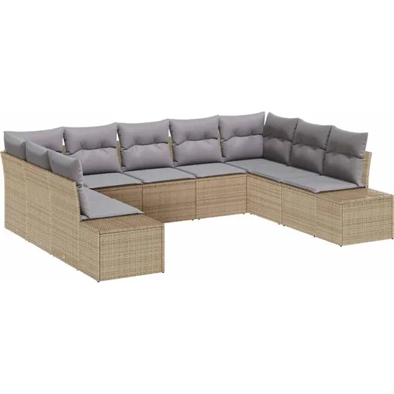 vidaXL Havesofa Sæt 9 pcs Beige/Lys Grå Polyrattan