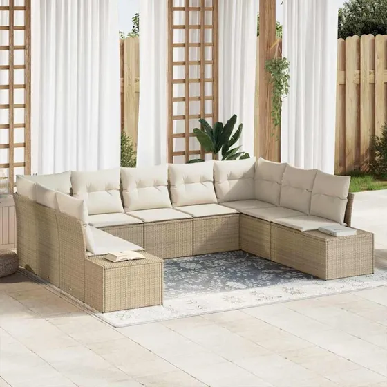 vidaXL Havesofa Sæt 9 pc Beige/Creme PolyRattan