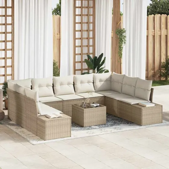 vidaXL Havesofa Sæt 9 del, polyrattan, beige/creme