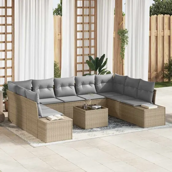 vidaXL Havesofa Sæt 9 deler beige og lysegrå med polyrattan