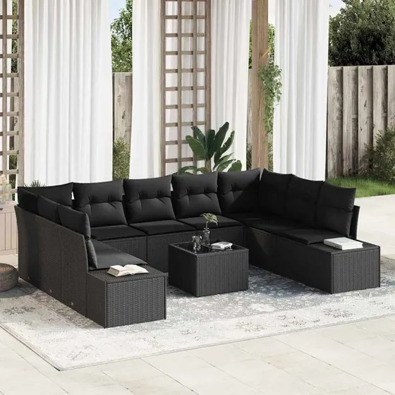 vidaXL Havesofa Sæt 9-del, Sort, Poly Rattan