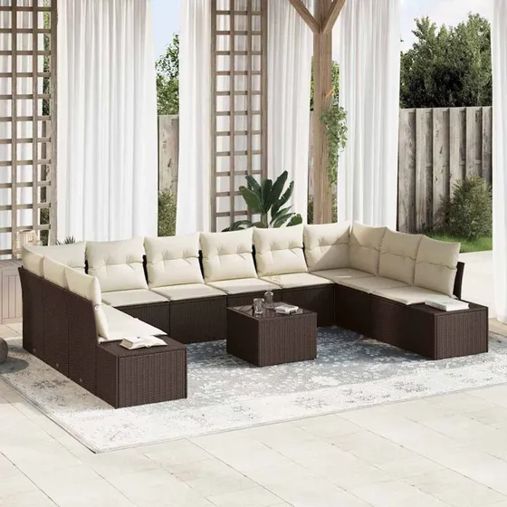 vidaXL Havesofa Sæt 10/11 stk Brun/Creme Polyrattan