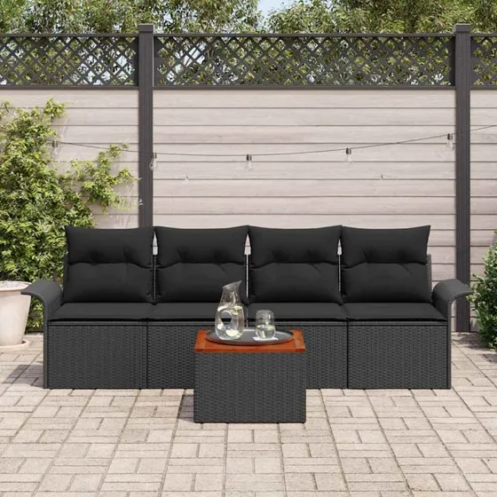 vidaXL Havesofa Sæt 5 pc med Opbevaring, Sort PolyRattan