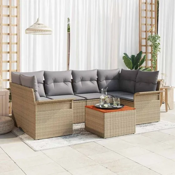 vidaXL Havesofa Sæt 7 pc Beige/Lys Grå Poly Rattan med Opbevaring