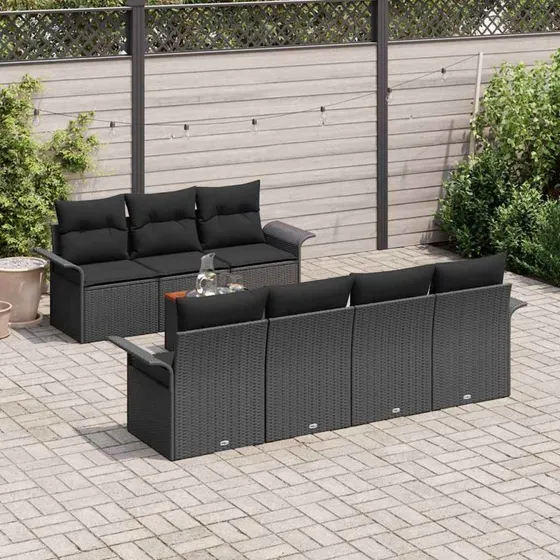 vidaXL Havesofa Sæt 8 pc med opbevaring, Sort polyrattan