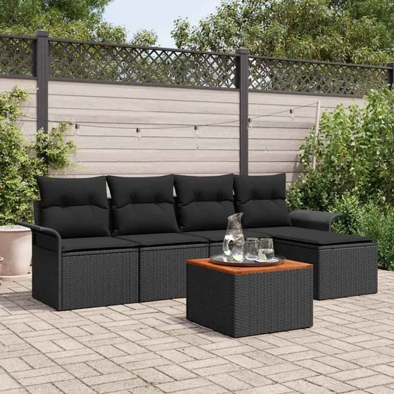 vidaXL Havesofa Sæt 6 stk Sort Polyrattan med opbevaring