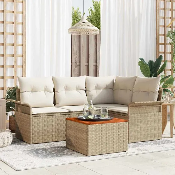 vidaXL Havesofa Sæt 5 pcs Beige/Creme med Opbevaring