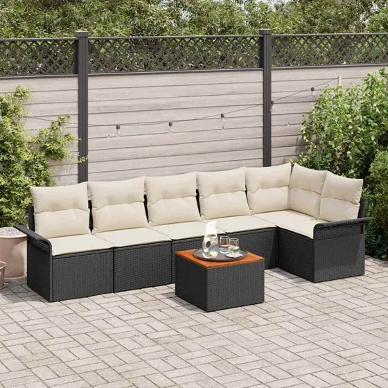 vidaXL Havesofa Sæt 7 pc Sort/Cream med Opbevaring
